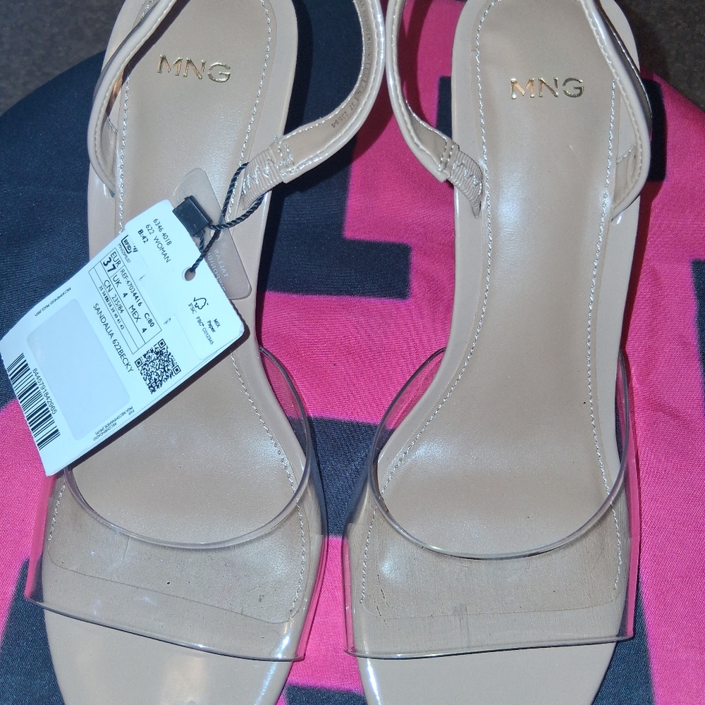 Mango Nude Beige Clear Strap Slingback Sandals - Picture 10 of 15